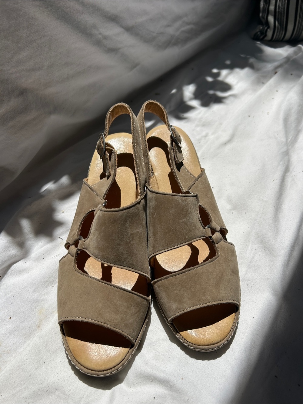 Women's Taupe Suede Wedge Slingback Sandals